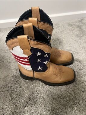 Kids Tan Cowboy Boots with American Flag Accent